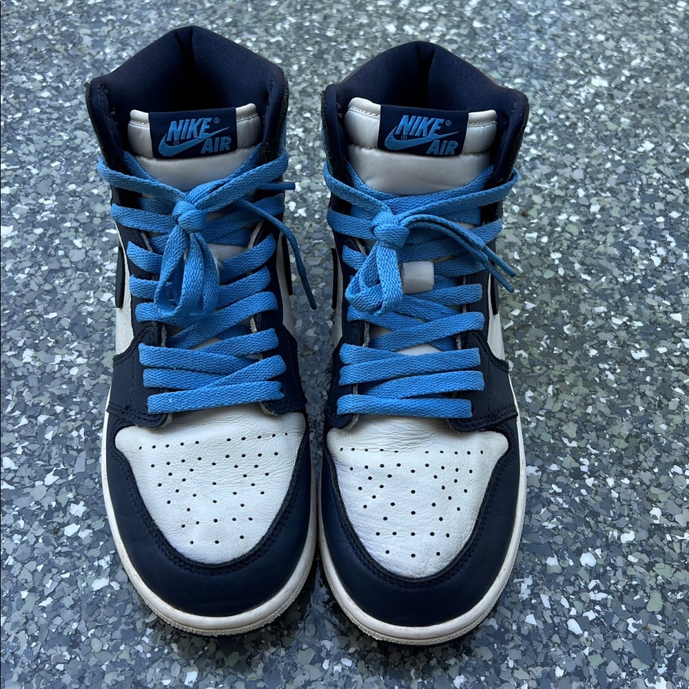 Nike Air Jordan 1 OG High-Top 2019 Retro Sneakers 7Y- Blue and White EUC